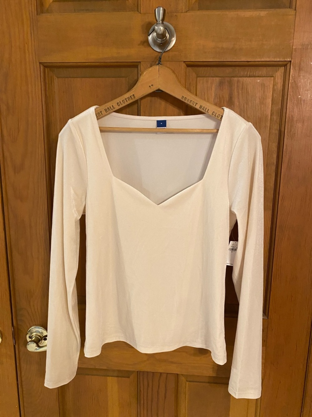 Old Navy Cream Sweetheart Wish Bone Square V-Neck Long Sleeve Top